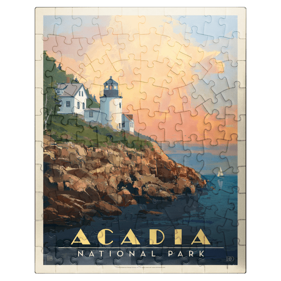 MyPuzzle - Acadia National Park: Lighthouse, Vintage Poster - Premium 100 Piece Jigsaw Puzzle for Adults