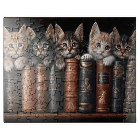 MyPuzzle - Adorable Kittens Nestled Among Vintage Books - Premium 100 Piece Jigsaw Puzzle for Adults
