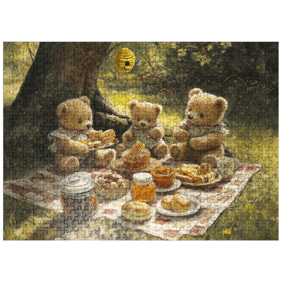 MyPuzzle - Adorable Teddy Bear Picnic In A Sunny Forest - Premium 500 Piece Jigsaw Puzzle for Adults