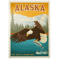 MyPuzzle - Alaska: Eagle, Vintage Poster - Premium 500 Piece Jigsaw Puzzle for Adults