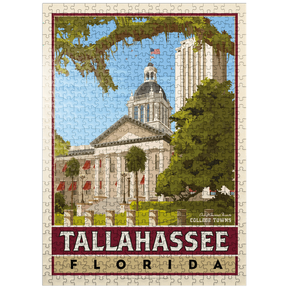 MyPuzzle - American College Towns: Tallahassee, FL, Vintage Poster - Premium 500 Piece Jigsaw Puzzle for Adults