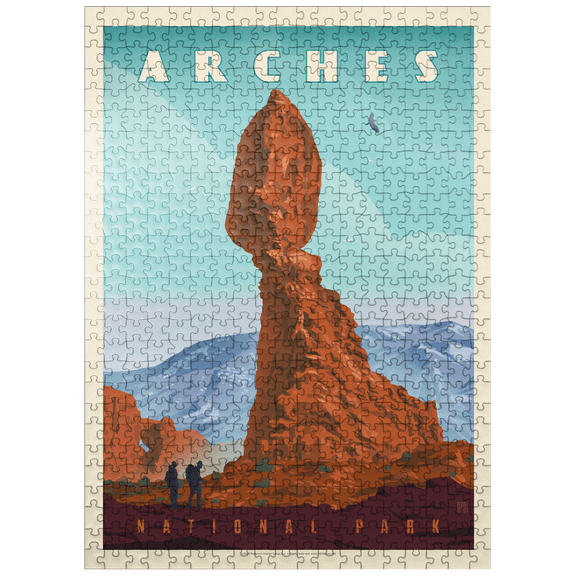 MyPuzzle - Arches National Park: Balanced Rock, Vintage Poster - Premium 500 Piece Jigsaw Puzzle for Adults