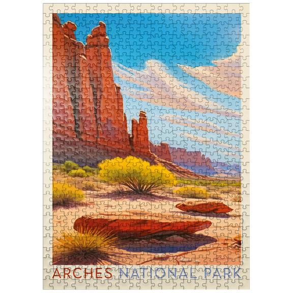 MyPuzzle - Arches National Park: Park Avenue Trailhead, Vintage Poster - Premium 500 Piece Jigsaw Puzzle for Adults