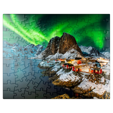 MyPuzzle - Aurora Borealis Over Hamnoy In Norway - Premium 100 Piece Jigsaw Puzzle for Adults