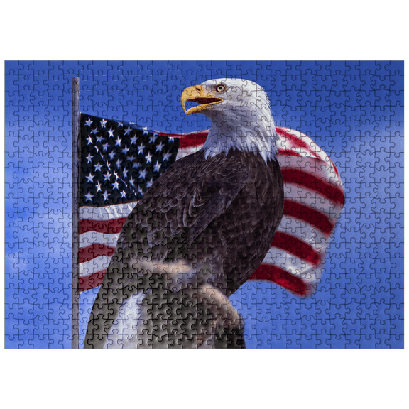 MyPuzzle - Bald Eagle In Front Of The American Flag, USA - Premium 500 Piece Jigsaw Puzzle for Adults