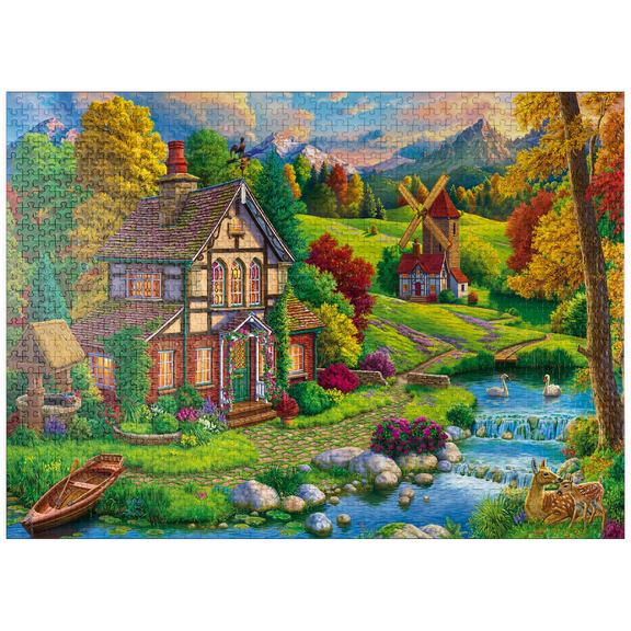 MyPuzzle - Beautiful Cozy House By The River - Premium 1000 Piece Jigsaw Puzzle for Adults