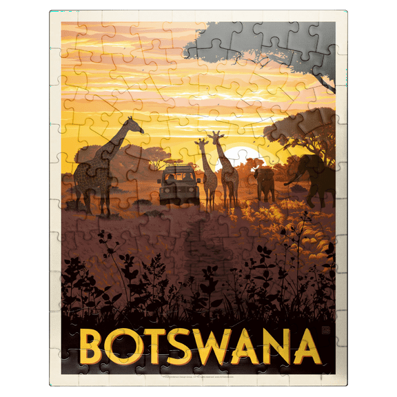 MyPuzzle - Botswana, Africa, Vintage Poster - Premium 100 Piece Jigsaw Puzzle for Adults
