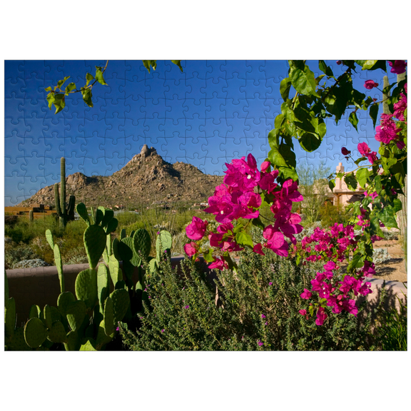 MyPuzzle - Bougainvillea With Pinnacle Peak, Scottsdale, Arizona, USA - Premium 300 Piece Jigsaw Puzzle for Adults