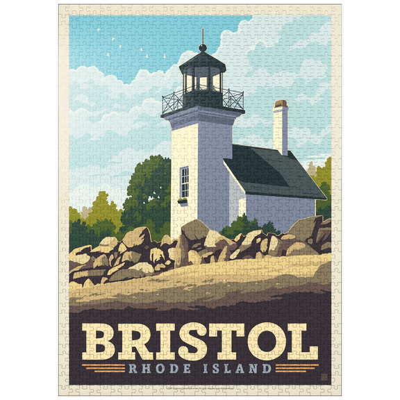 MyPuzzle - Bristol, Rhode Island: Bristol Ferry Lighthouse - Premium 1000 Piece Jigsaw Puzzle for Adults