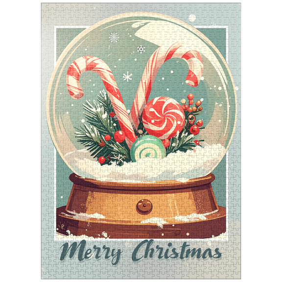MyPuzzle - Candy Canes, Christmas Snow Globe - Premium 1000 Piece Jigsaw Puzzle for Adults