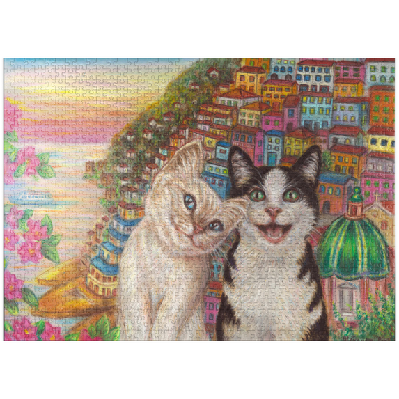 MyPuzzle - Cats Taking A Selfie In Positano - Premium 1000 Piece Jigsaw Puzzle for Adults