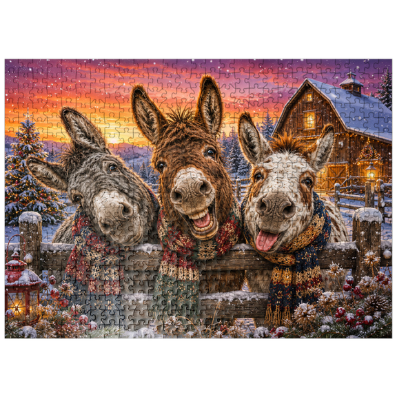 MyPuzzle - Christmas Donkeys With Winter Scarves - Premium 500 Piece Jigsaw Puzzle for Adults