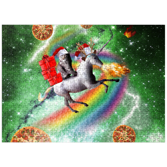 MyPuzzle - Christmas Unicorn Cat Adventuring In Space - Random Galaxy - Premium 500 Piece Jigsaw Puzzle for Adults