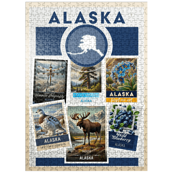 MyPuzzle - Collage: Alaska State Symbols - Premium 500 Piece Jigsaw Puzzle for Adults