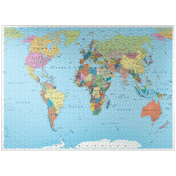 MyPuzzle - Color World Map - Borders, Countries, Roads And Cities - Premium 1000 Piece Jigsaw Puzzle for Adults