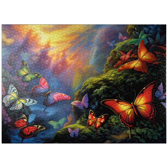 MyPuzzle - Colorful Butterflies In Enchanted Forest - Premium 1000 Piece Jigsaw Puzzle for Adults
