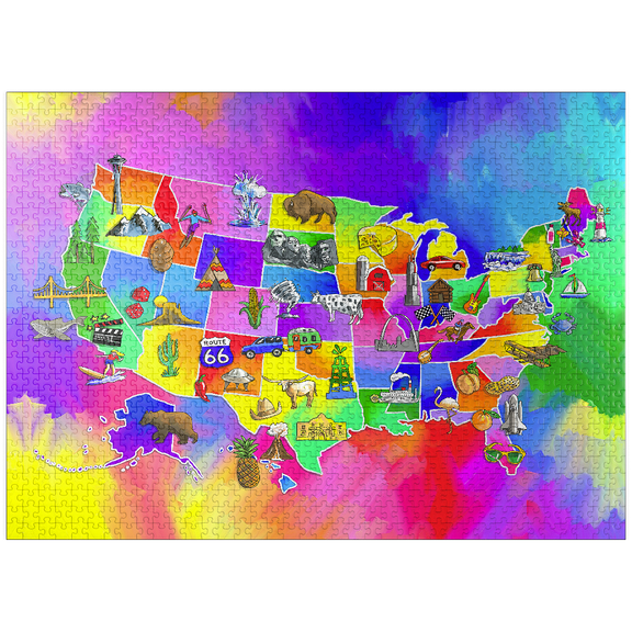 MyPuzzle - Colorful Illustrated Map Of The United States - Premium 1000 Piece Jigsaw Puzzle for Adults