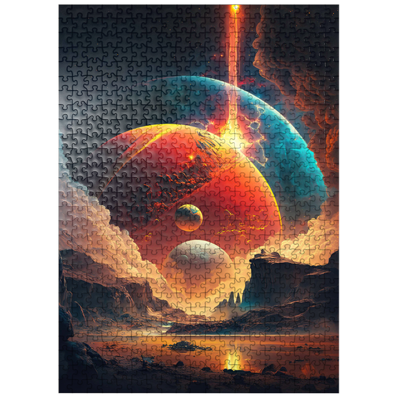 MyPuzzle - Cosmic Collision Over Alien Landscape - Premium 500 Piece Jigsaw Puzzle for Adults