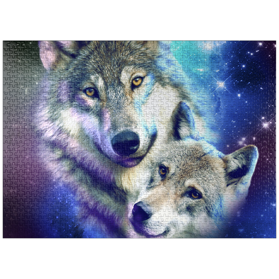 MyPuzzle - Cosmic Wolf Family Under The Galactic Moon - Random Galaxy - Premium 1000 Piece Jigsaw Puzzle for Adults