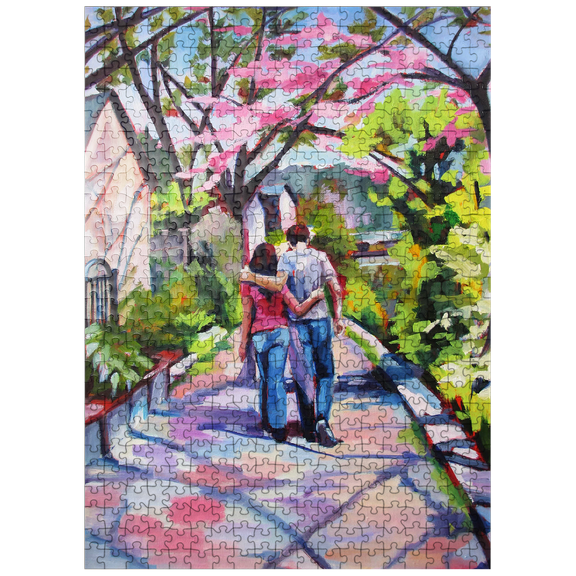MyPuzzle - Couple Strolling Under Blossoming Trees - Premium 500 Piece Jigsaw Puzzle for Adults
