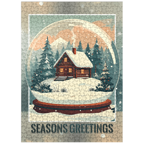 MyPuzzle - Cozy Winter Cabin, Christmas Snow Globe - Premium 500 Piece Jigsaw Puzzle for Adults