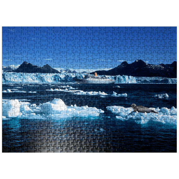 MyPuzzle - Cruise Ship In Front Of Columbia Glacier, Prince William Sound, Alaska, USA - Premium 500 Piece Jigsaw Puzzle for Adults