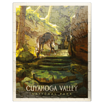 MyPuzzle - Cuyahoga Valley National Park: Daybreak Deer, Vintage Poster - Premium 100 Piece Jigsaw Puzzle for Adults