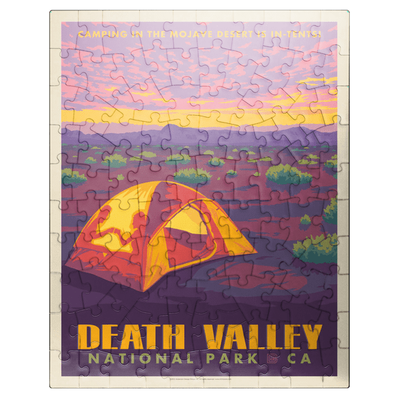 MyPuzzle - Death Valley National Park: Camping, Vintage Poster - Premium 100 Piece Jigsaw Puzzle for Adults