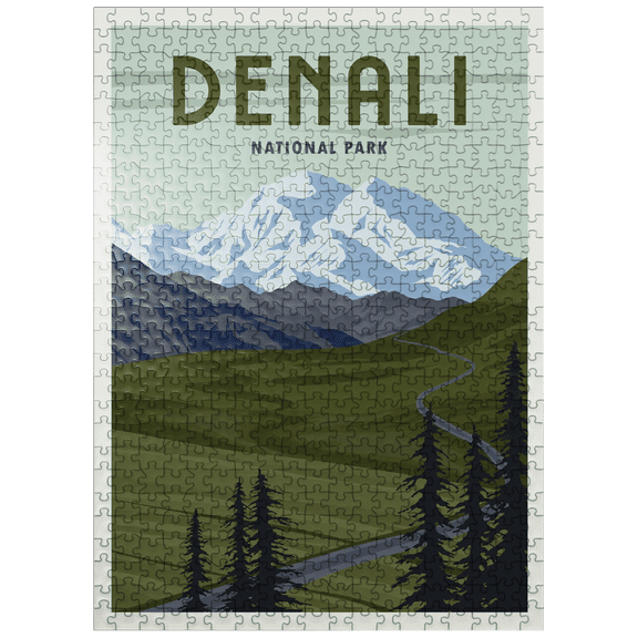 MyPuzzle - Denali National Park Alaska Art Deco Style Vintage Poster Illustration - Premium 500 Piece Jigsaw Puzzle for Adults