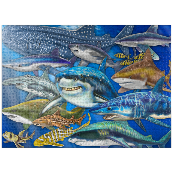 MyPuzzle - Diverse Sharks Of The Ocean Depths - Premium 1000 Piece Jigsaw Puzzle for Adults