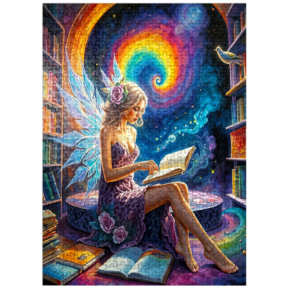 MyPuzzle - Enchanted Fairy Reading In Cosmic Library - Premium 500 Piece Jigsaw Puzzle for Adults