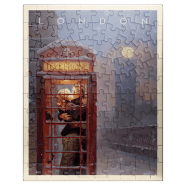 MyPuzzle - England: London Phone Booth, Vintage Poster - Premium 100 Piece Jigsaw Puzzle for Adults