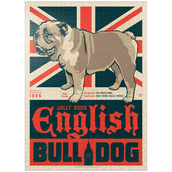 MyPuzzle - English Bulldog, Vintage Poster - Premium 1000 Piece Jigsaw Puzzle for Adults