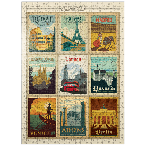 MyPuzzle - Europe Travel, Collage, Vintage Poster - Premium 500 Piece Jigsaw Puzzle for Adults