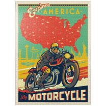 MyPuzzle - Explore America By Motorcycle, Vintage Poster - Premium 1000 Piece Jigsaw Puzzle for Adults