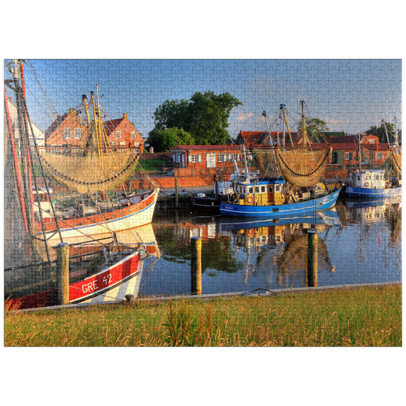 MyPuzzle - Fishing Harbor With Crab Boats In Morning Light - Premium 1000 Piece Jigsaw Puzzle for Adults