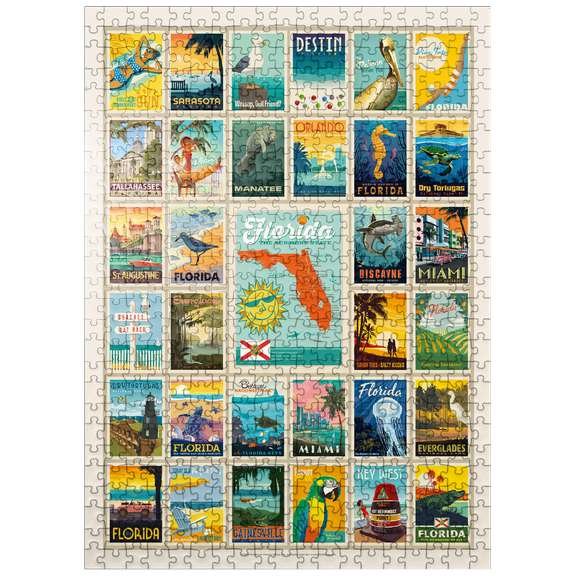 MyPuzzle - Florida: Multi-Image Print, Vintage Poster - Premium 500 Piece Jigsaw Puzzle for Adults