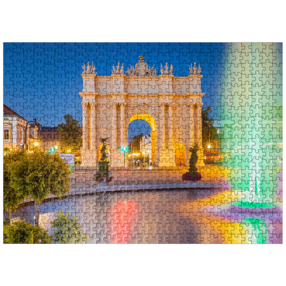 MyPuzzle - Fountain In Front Of The Brandenburg Gate At Luisenplatz In The Evening - Premium 500 Piece Jigsaw Puzzle for Adults