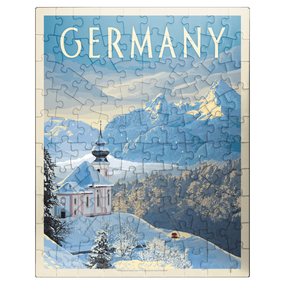 MyPuzzle - Germany: Bavarian Alps, Vintage Poster - Premium 100 Piece Jigsaw Puzzle for Adults