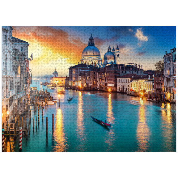 MyPuzzle - Grand Canal With Gondola At Sunset Venice Italy - Premium 1000 Piece Jigsaw Puzzle for Adults