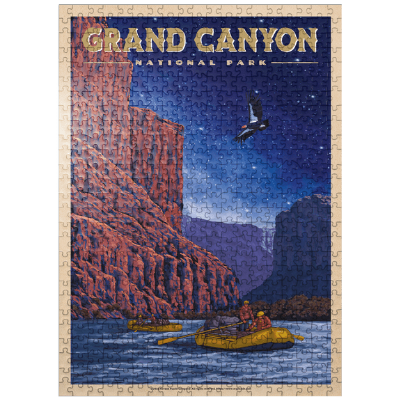 MyPuzzle - Grand Canyon National Park - Night Rafting, Vintage Travel Poster - Premium 500 Piece Jigsaw Puzzle for Adults