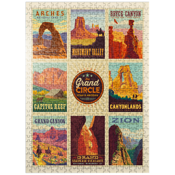 MyPuzzle - Grand Circle National Parks: Multi-Image Design, Vintage Poster - Premium 500 Piece Jigsaw Puzzle for Adults