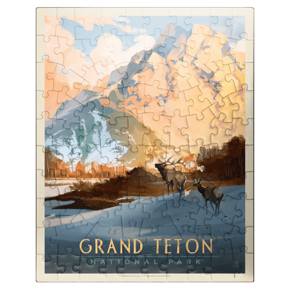 MyPuzzle - Grand Teton National Park: Winter Hush, Vintage Poster - Premium 100 Piece Jigsaw Puzzle for Adults