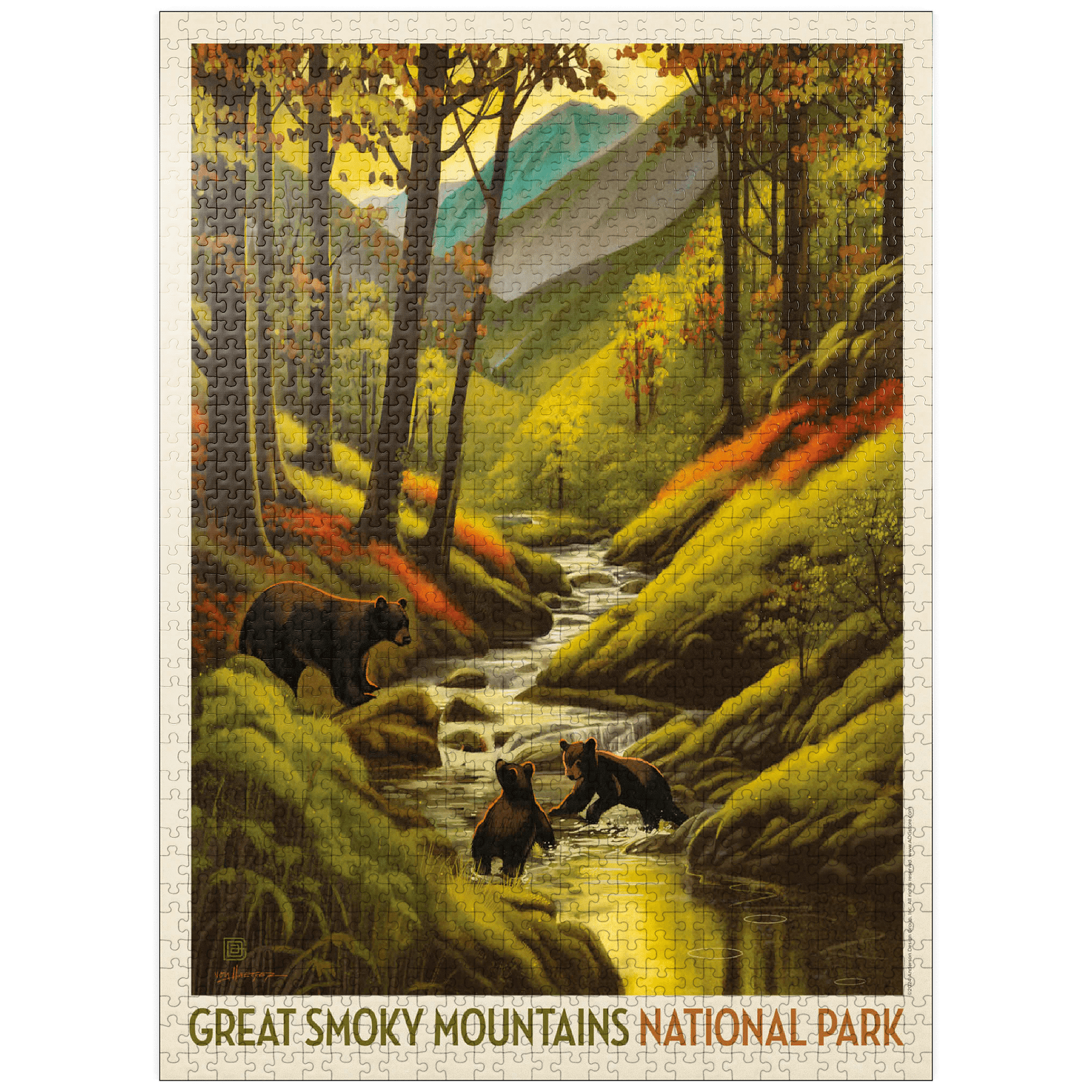 MyPuzzle 1000 Teile Puzzle – Indiana Dunes National Park Mit Rotflügel-Amseln, Vintage Poster Design
