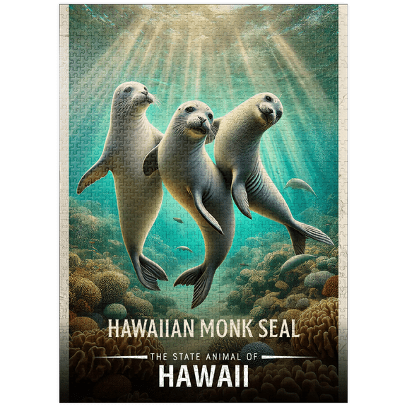 MyPuzzle - Hawaii, Hawaiian Monk Seal: State Animals Series - Premium 1000 Piece Jigsaw Puzzle for Adults