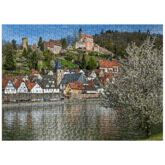 MyPuzzle - Historic Town Center With Hirschhorn Castle In Springtime - Premium 500 Piece Jigsaw Puzzle for Adults