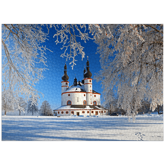 MyPuzzle - Holy Trinity Church Kappl - Pilgrimage Church Of The Most Holy Trinity In Winter Near Waldsassen - Premium 1000 Piece Jigsaw Puzzle for Adults