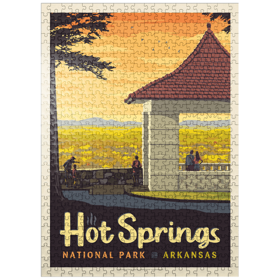 MyPuzzle - Hot Springs National Park: Overlook, Vintage Poster - Premium 500 Piece Jigsaw Puzzle for Adults