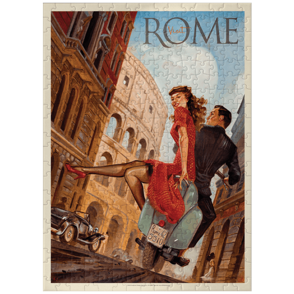 MyPuzzle - Italy: Rome By Vespa, Vintage Poster - Premium 300 Piece Jigsaw Puzzle for Adults