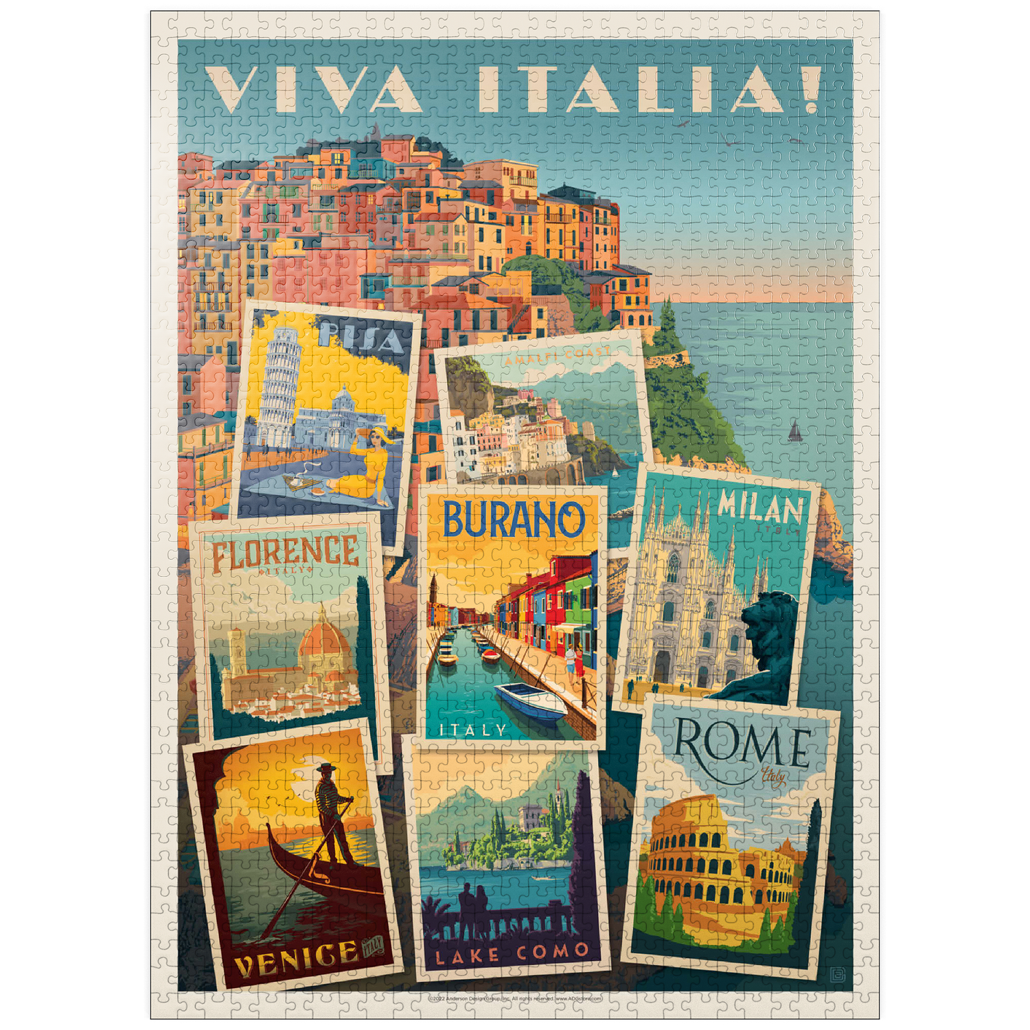 MyPuzzle - Italy: Viva Italia! Collage, Vintage Poster - Premium 1000 Piece Jigsaw Puzzle for Adults